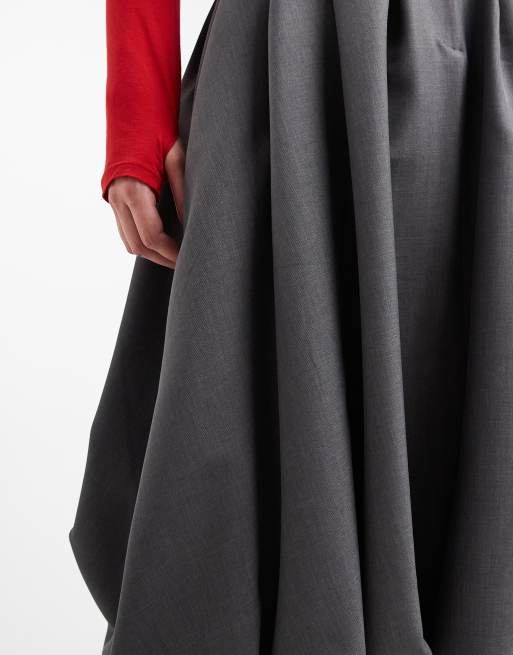 ASOS DESIGN volume balloon midi skirt in grey, 5 of 5
