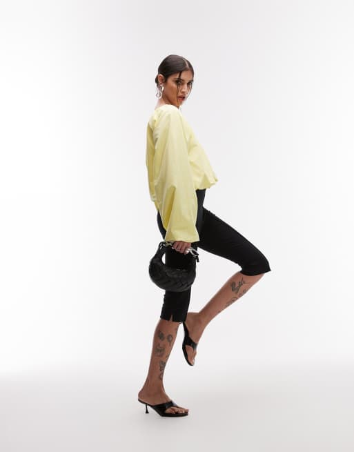 ASOS DESIGN volume bubble hem blouse in lemon, 2 of 4