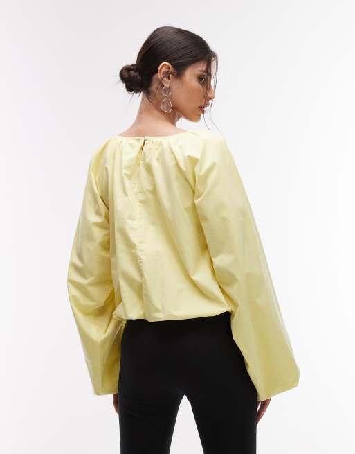 ASOS DESIGN volume bubble hem blouse in lemon, 3 of 4