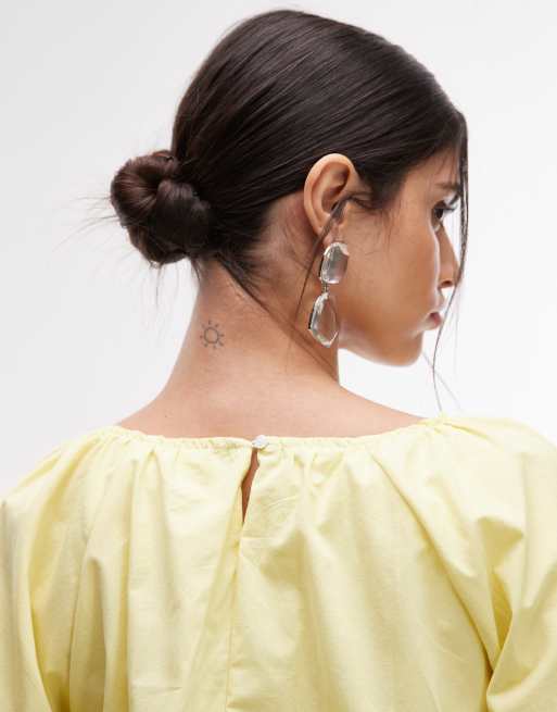 ASOS DESIGN volume bubble hem blouse in lemon, 4 of 4