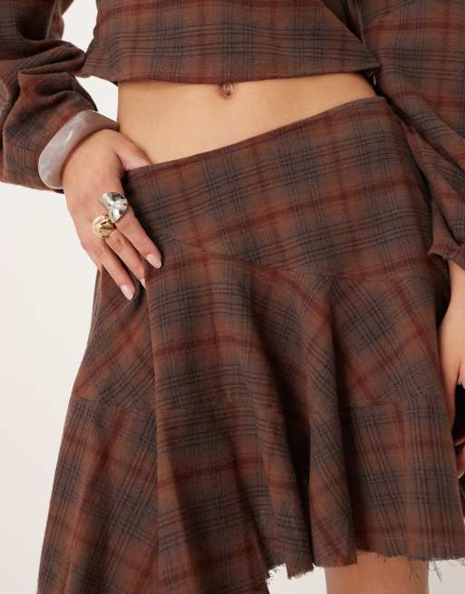 ASOS DESIGN volume detail co-ord mini skirt in brown checks ASOS