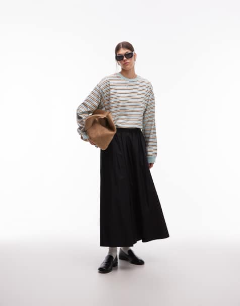 ASOS DESIGN volume detail midi skirt in black - view 1