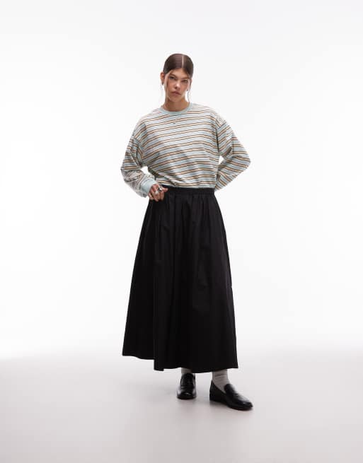 ASOS DESIGN volume detail midi skirt in black