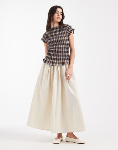 ASOS DESIGN volume detail midi skirt in stone - view 1