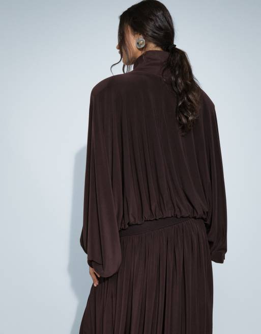 ASOS DESIGN volume drape co-ord top met rits in bruin, 3 van 9