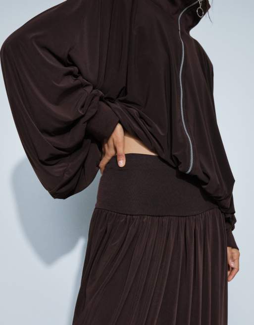 ASOS DESIGN volume drape maxi skirt in dark brown - part of a set, 2 of 9