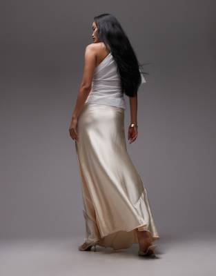 Asos Design Volume Drape Satin Maxi Skirt In Neutral