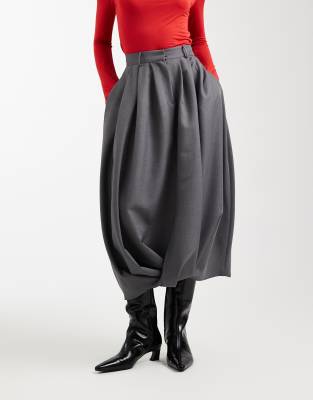 Asos Design Volume Harem Midi Skirt In Gray