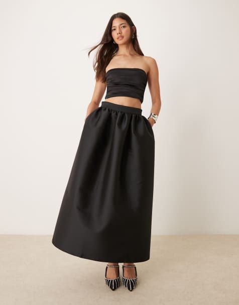 ASOS DESIGN volume maxi skirt in black