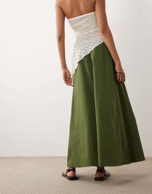 ASOS DESIGN volume maxi skirt in khaki, 2 of 5
