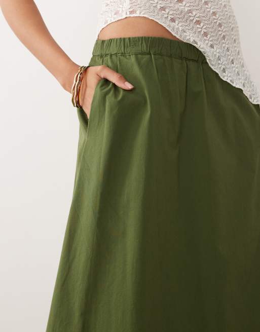 ASOS DESIGN volume maxi skirt in khaki, 4 of 5