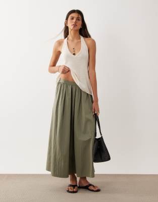 Asos Design Volume Midi Skirt In Green