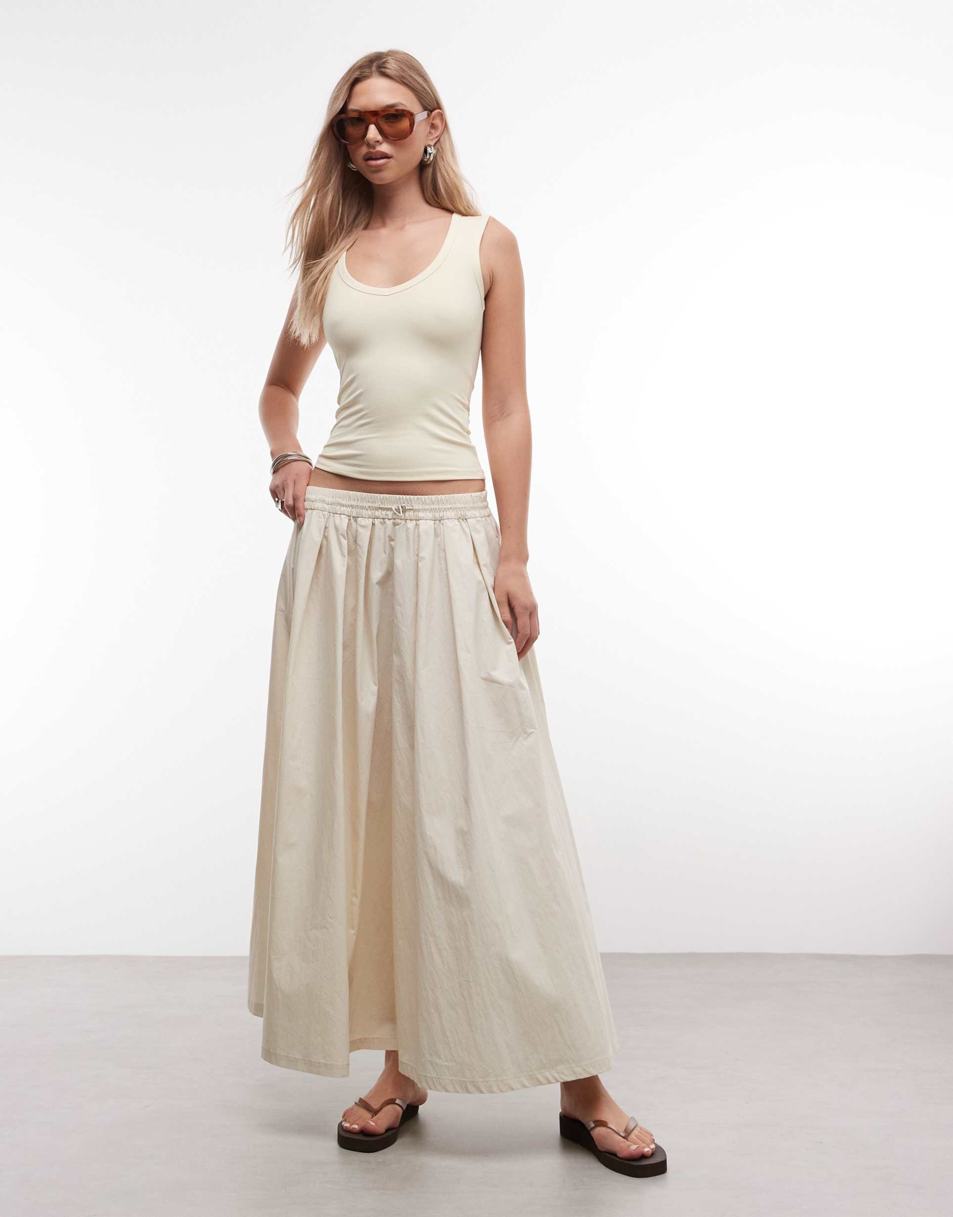 asos design volume midi skirt in cream