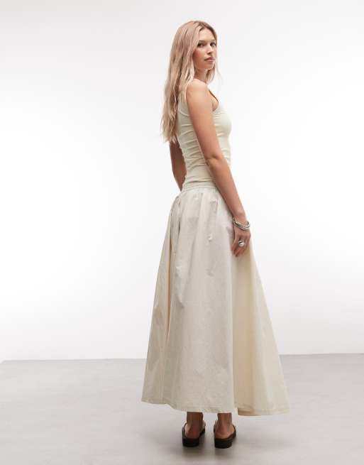 ASOS DESIGN volume midi skirt in cream, 5 of 5