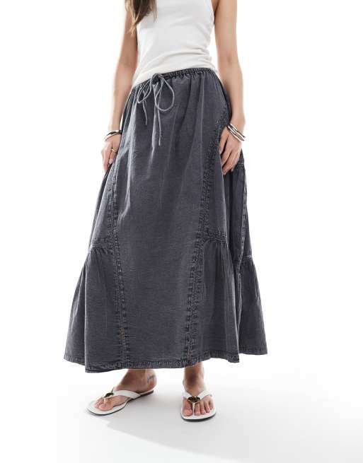 【Anyone more】Kenta Grey Washing Long Skirt ASOS DESIGN volume midi skirt in washed gray | ASOS