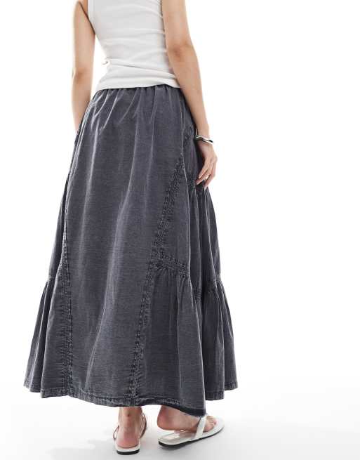 ASOS DESIGN volume midi skirt in washed grey, 2 of 5