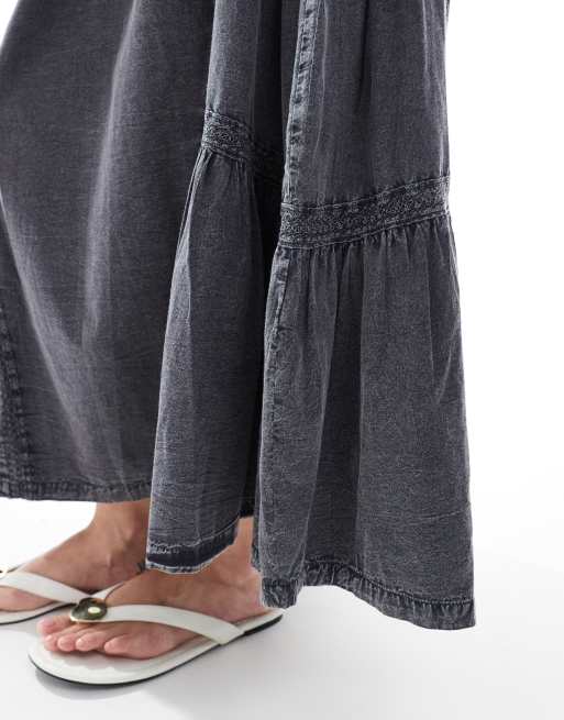 ASOS DESIGN volume midi skirt in washed grey, 4 of 5