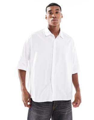 ASOS DESIGN volume oversized boxy oxford shirt with minimal design in white-Neutral