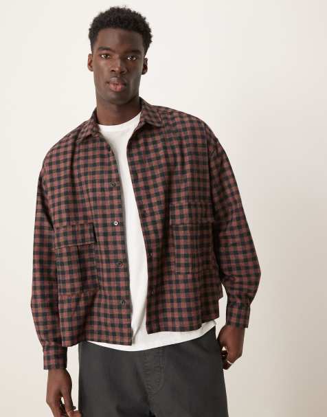 ASOS DESIGN volume oversized boxy shirt with pockets in blue check - view 1