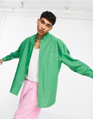 ASOS DESIGN volume oversized dad shirt in bright green - ASOS Price Checker