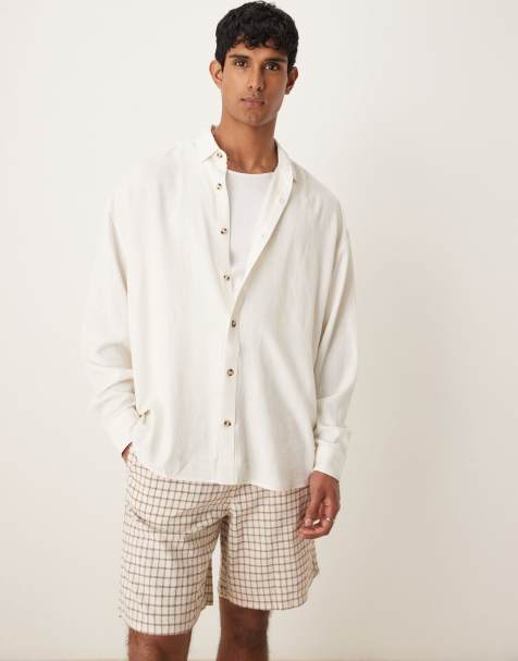 ASOS DESIGN volume oversized linen blend shirt in white - view 1