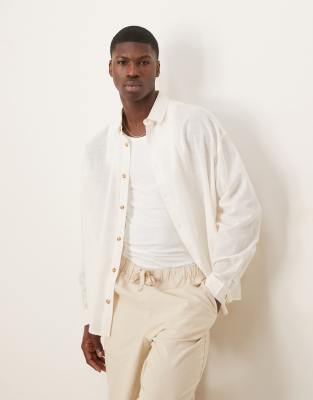 Asos Design Volume Oversized Linen Look Shirt In Neutral