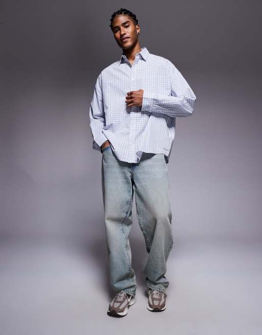 ASOS DESIGN volume oversized shirt in blue check, 2 of 5