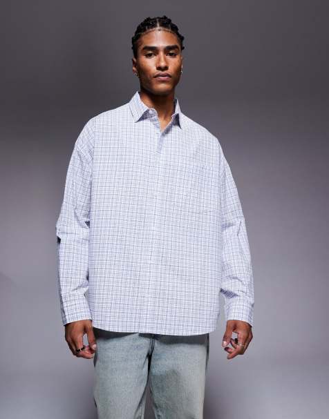 ASOS DESIGN volume oversized shirt in blue plaid - view 1
