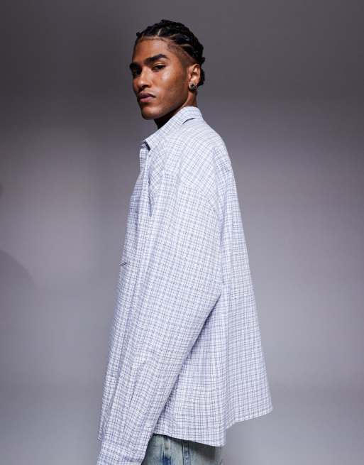 ASOS DESIGN volume oversized shirt in blue plaid, 4 of 5