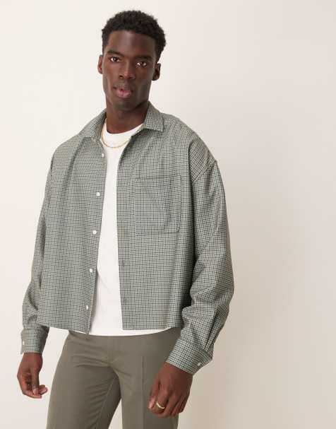 ASOS DESIGN volume oversized shirt in green check - view 1