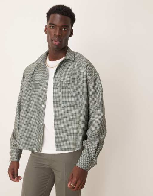 ASOS DESIGN volume oversized shirt in green plaid