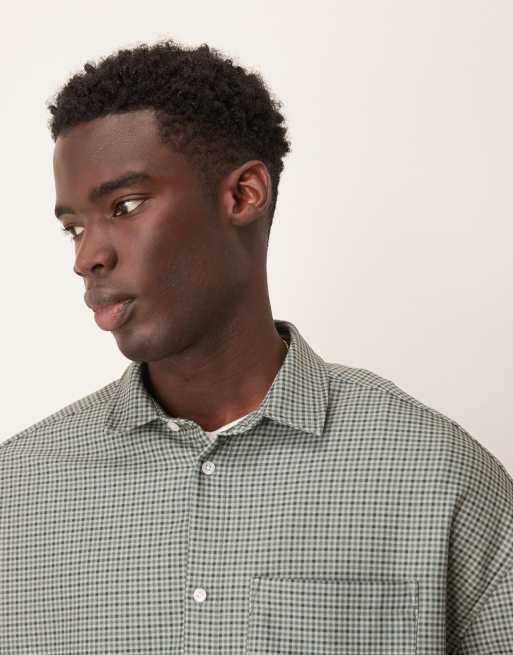ASOS DESIGN volume oversized shirt in green plaid