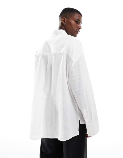 ASOS DESIGN volume oversized shirt in white stripe jacquard