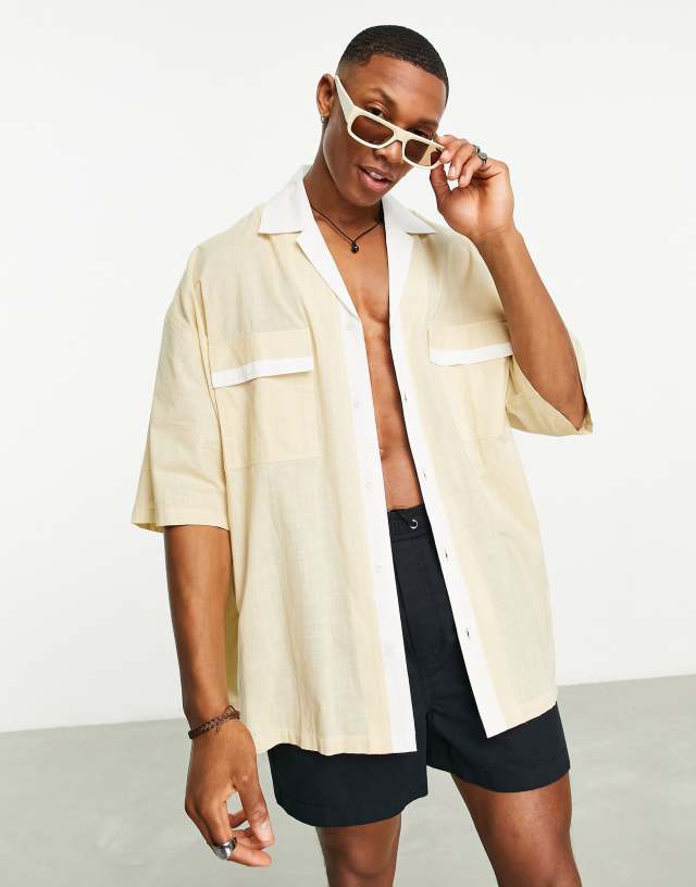 ASOS DESIGN volume oversized shirt with border embroidery