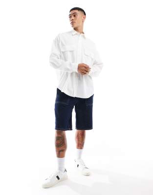 Asos Design Volume Oversized Shirt With Cargo Pockets In White