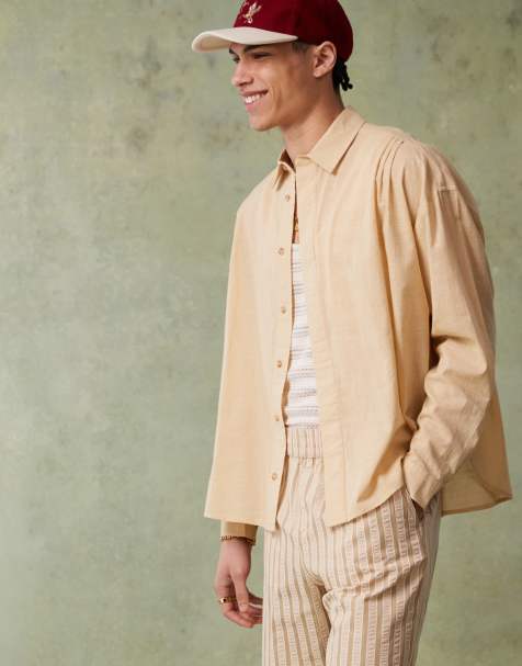 ASOS DESIGN volume oversized shirt with concealed buttons in stone - view 1