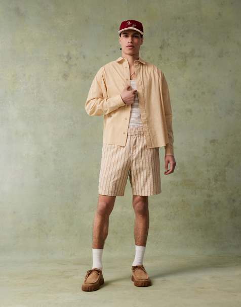 ASOS DESIGN volume oversized shirt with concealed buttons in stone - view 1