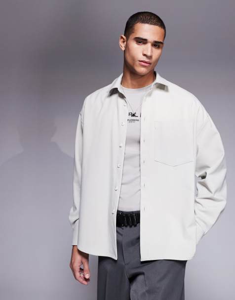ASOS DESIGN volume oversized shirt with stepped hem in cream - view 1
