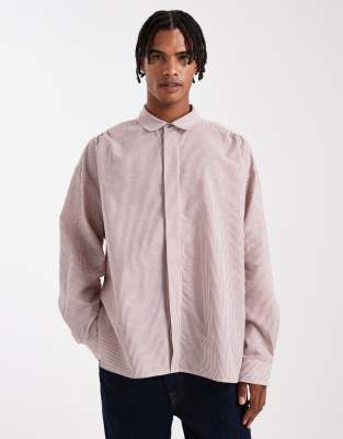 Asos Design Volume Oversized Striped Shirt In Pink