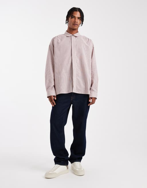 ASOS DESIGN volume oversized striped shirt in burgundy