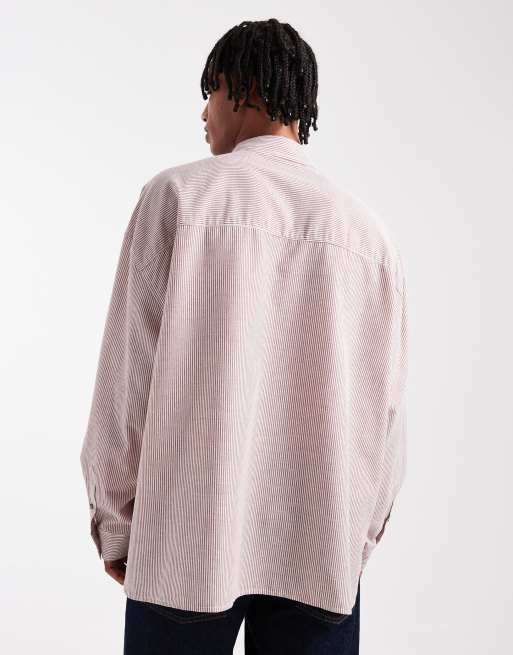 ASOS DESIGN volume oversized striped shirt in burgundy