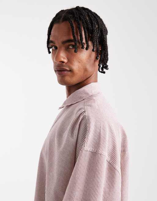 ASOS DESIGN volume oversized striped shirt in burgundy