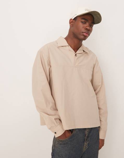 ASOS DESIGN volume oversized textured shirt in beige - view 1