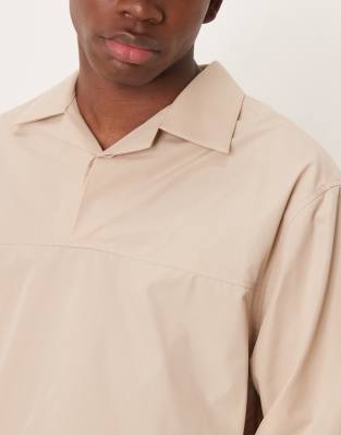 Asos Design Volume Oversized Textured Shirt In Neutral