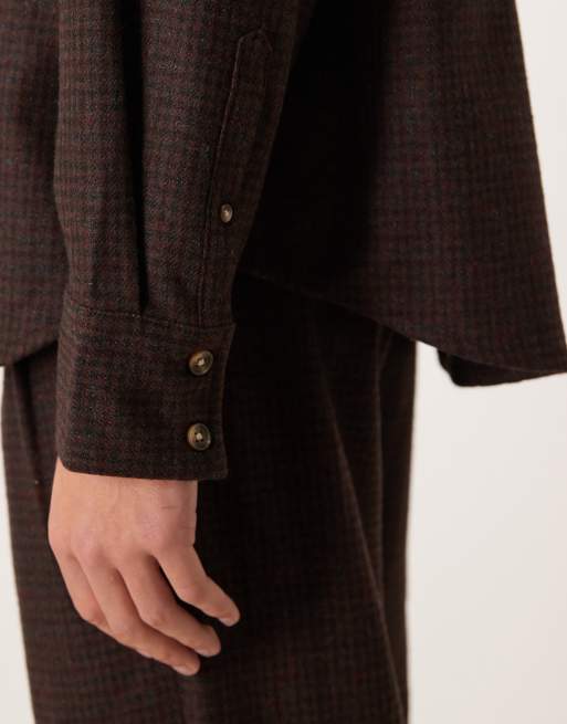 ASOS DESIGN volume oversized wool look shirt in brown check, 5 of 5