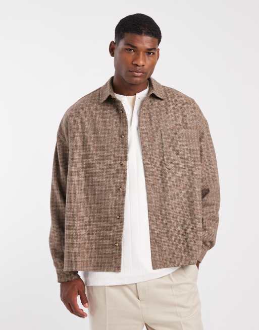 ASOS DESIGN volume oversized wool look shirt in brown