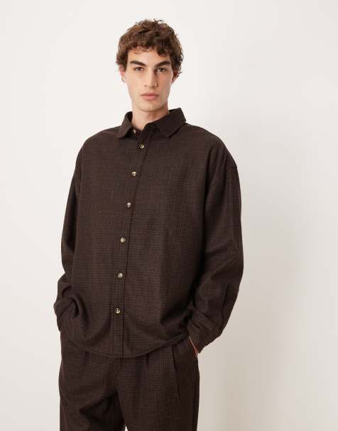 ASOS DESIGN volume oversized wool look shirt in brown - view 1