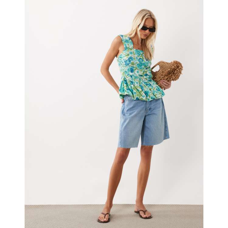 a*k様 新品 pois volume peplum cami ASOS DESIGN volume peplum cami top in blue floral | ASOS