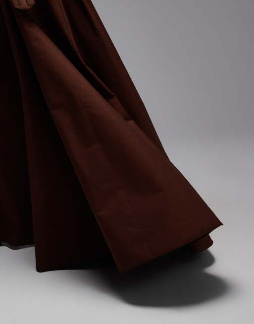 ASOS DESIGN volume poplin skirt in chocolate, 3 of 5