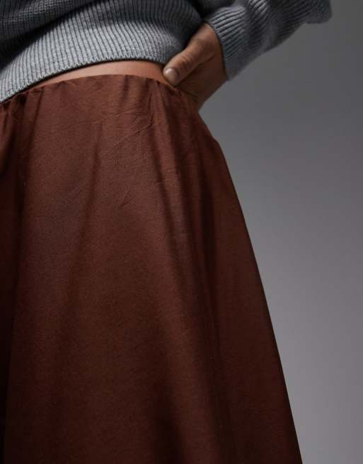 ASOS DESIGN volume poplin skirt in chocolate